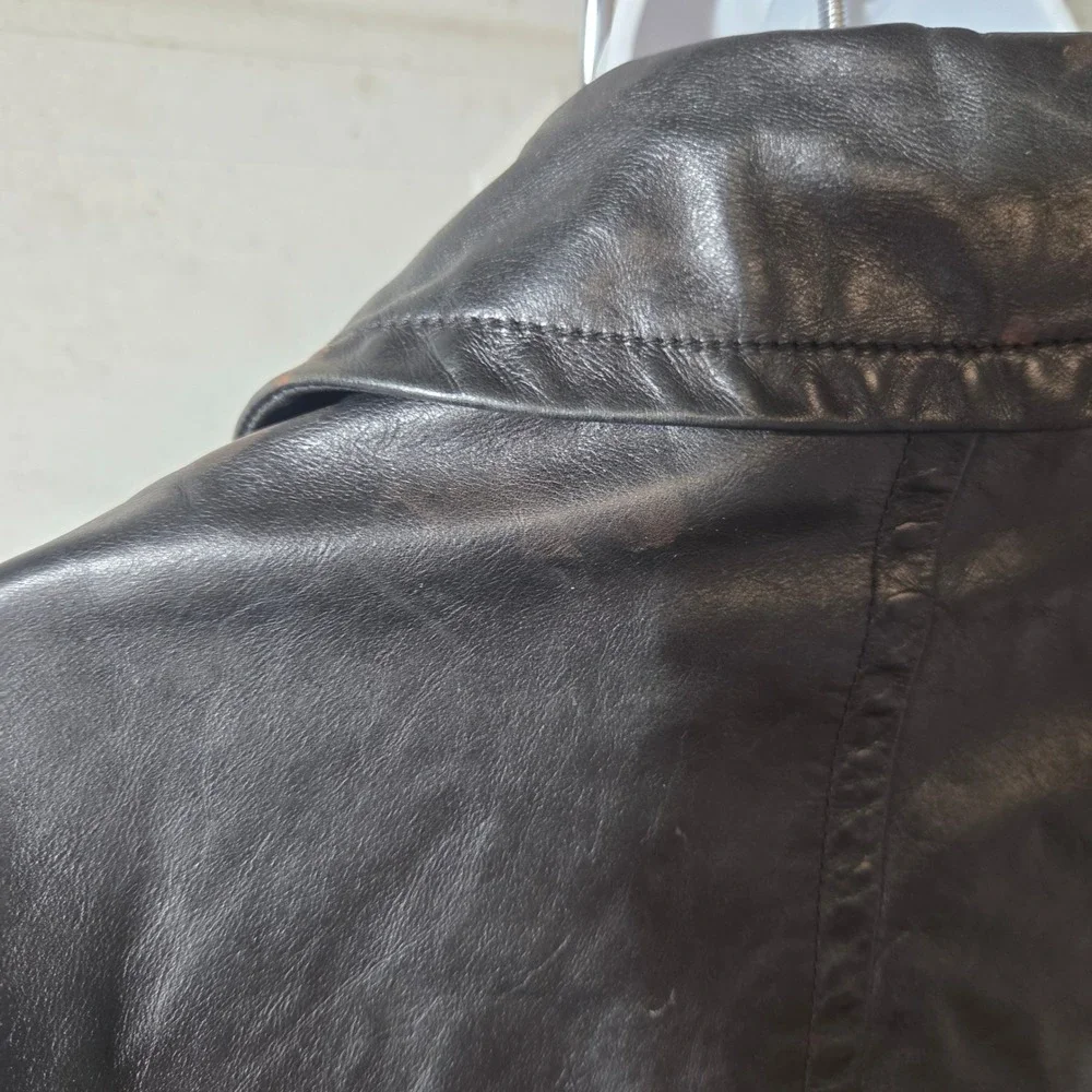 Tommy Hilfiger Mens Black Leather Car Coat Jacket Vintage Y2K Size M Medium